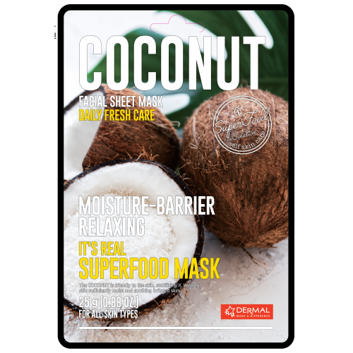 Тканевая маска It's Real Superfood Mask с экстрактом кокоса DERMAL It's Real Superfood Mask COCONUT